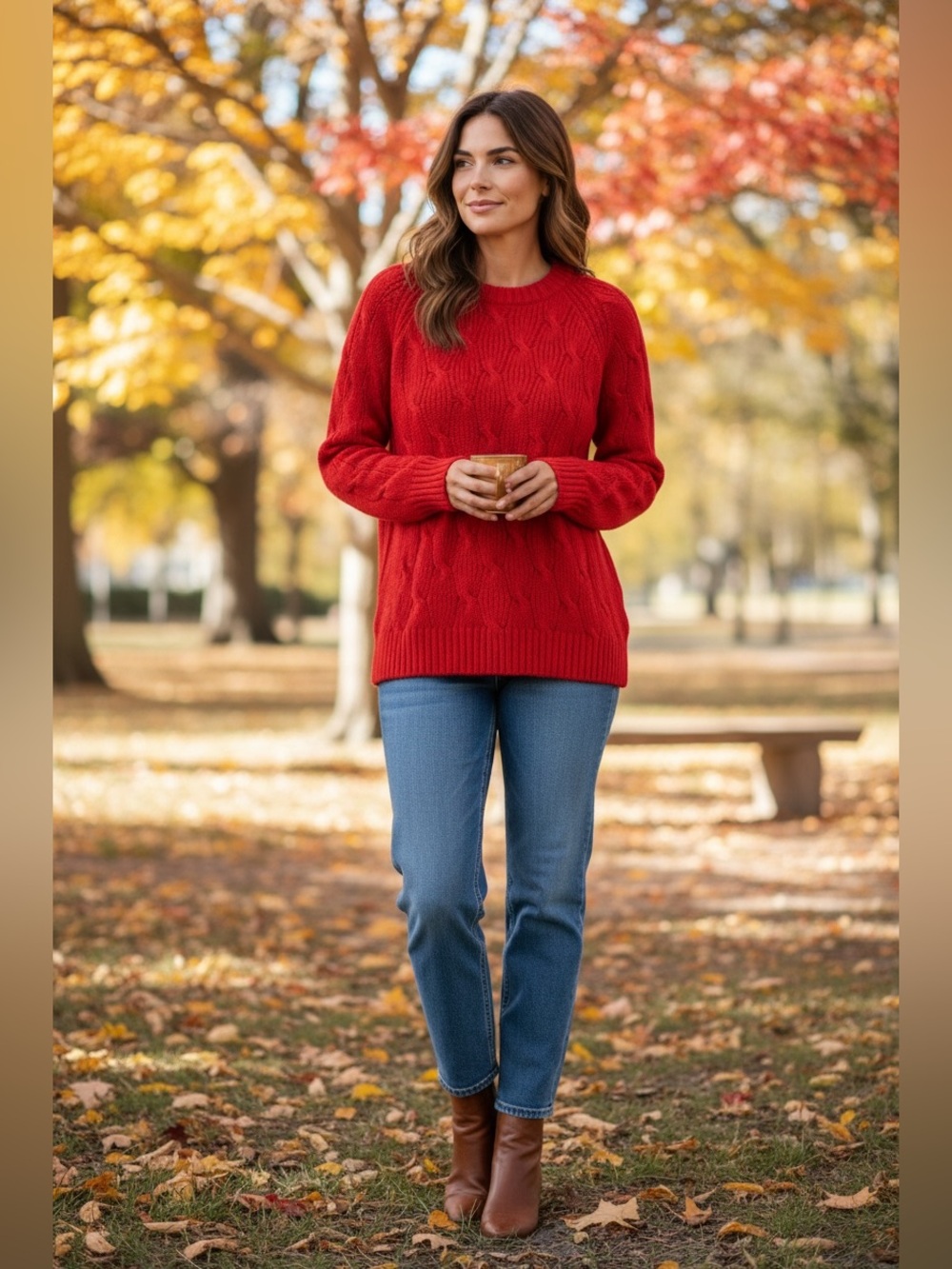 Liz Claiborne Red Cable-Knit Crewneck Sweater